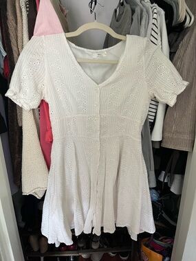 EHP White Eyelet Button-Front Mini Dress